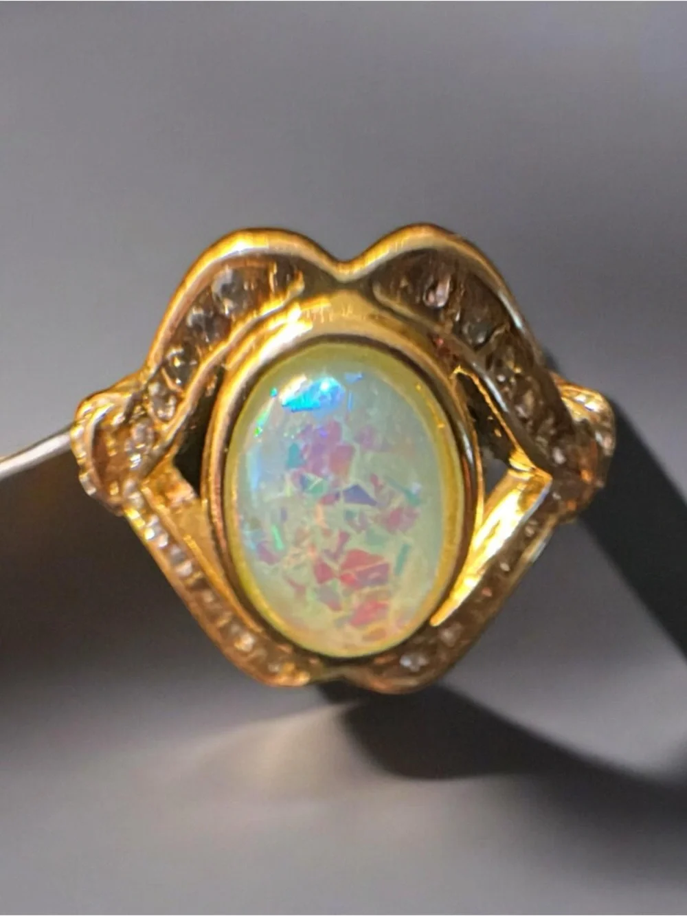 Gold-Tone Opal Cabochon Statement Ring - White Opalescent - Picture 5 of 6